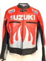 Suzuki  Red And White Motorcycle Jacket With flames