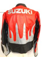Suzuki  Red And White Motorcycle Jacket With flames - Image 2