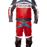 SUZUKI Track Racing Motorcycle Three Tone Leather Suit