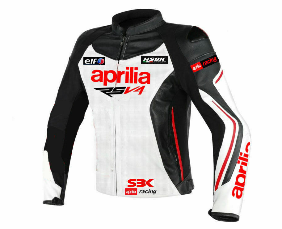 white-aprilia-motorbike-racing-leather-jacket-ce-approved.jpg White Aprilia Motorbike Racing Leather Jacket Ce Approved - Image 1