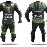 YAMAHA Motorcycle Racing Green Leather Suit