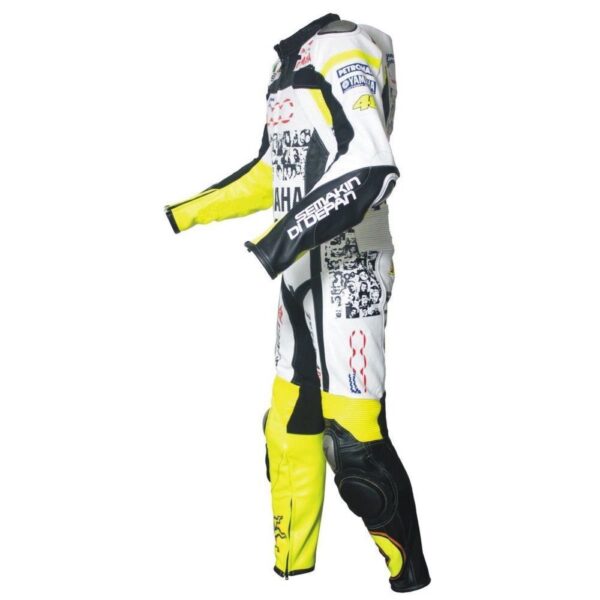 YAMAHA PETRONAS Motorcycle Three Tone Yellow White Black Leather Suit - Image 3