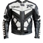 Yamaha R Black And White Motorbike Leather Jacket