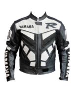 Yamaha R Black And White Motorbike Leather Jacket