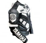 Yamaha R Black And White Motorbike Leather Jacket - Image 2