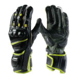 Motorbike-Black-Green-Leather-Gloves