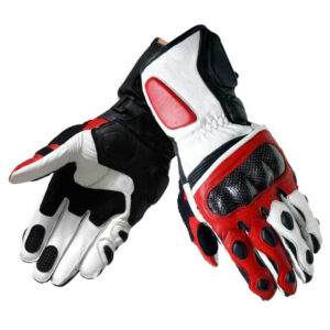 Motorbike Black Red White Leather Gloves