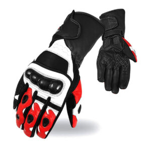 Motorbike Black White Red Leather Gloves