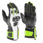 Motorbike-Green-White-Leather-Gloves