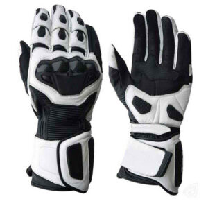 Motorbike-White-Black-Leather-Gloves