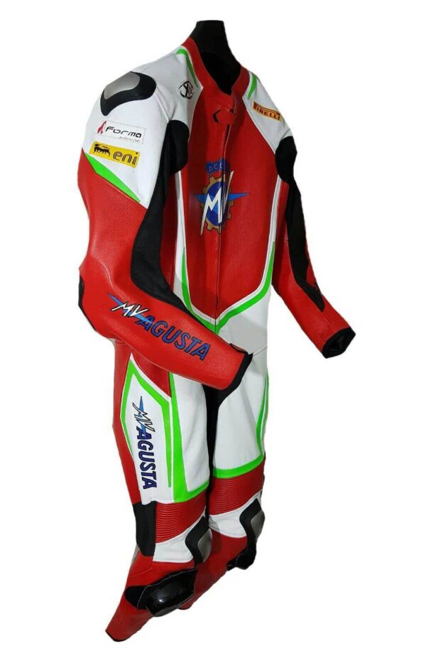 Red White MV Agusta Motorcycle Racing Leather Suit - Image 2