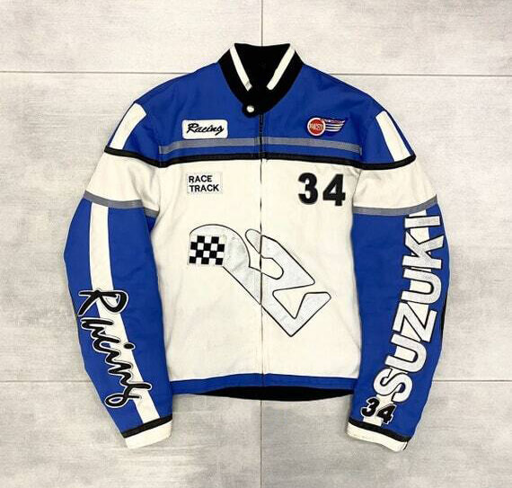 34-Suzuki-Motorcycle-Racing-White-And-Blue-Jacket-1.jpg 34 Suzuki Motorcycle Racing White And Blue Jacket - Image 1