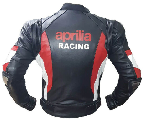 Aprilia Black Motorcycle Racing Leather Jacket - Image 3