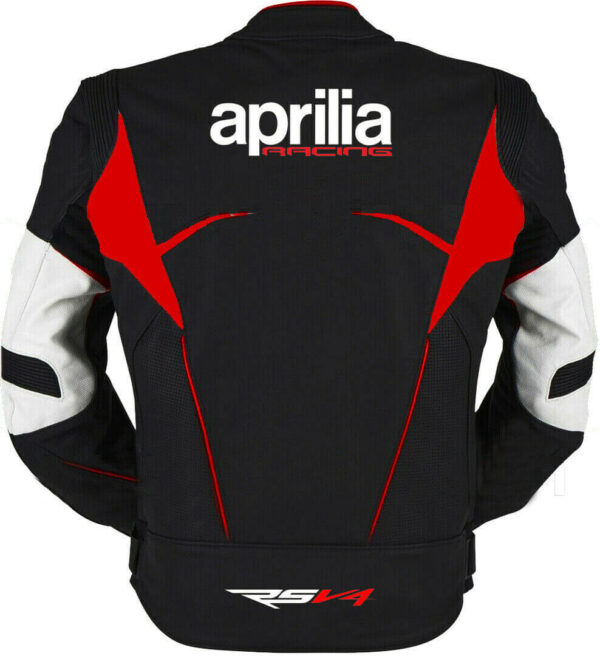 Aprilia Motorcycle Black Racing Leather Jacket - Image 2