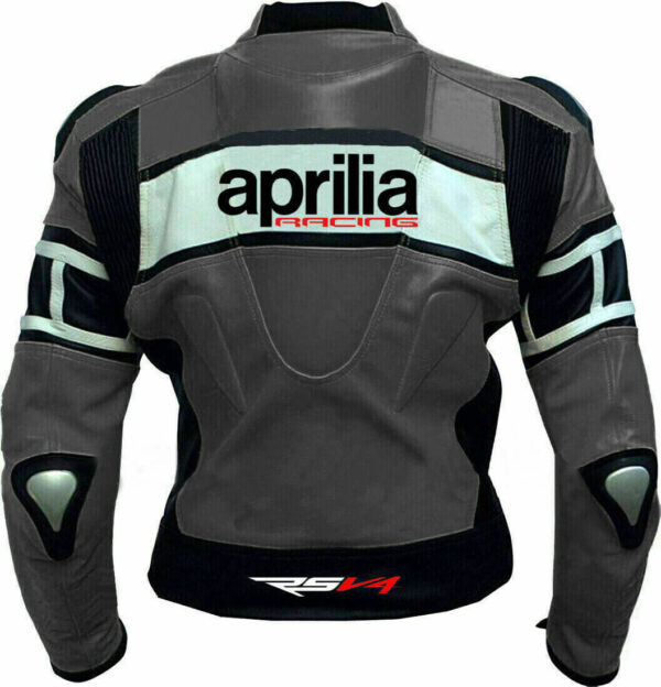 Aprilia Motorcycle Gray Racing Leather Jacket - Image 2