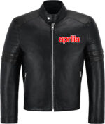 Aprilia Motorcycle Racing Leather Black Jacket