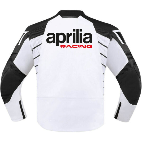Aprilia Motorcycle Racing White And Black Leather Jacket - Image 2