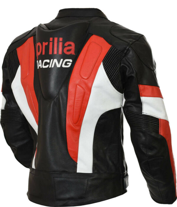 Aprilia Motorcycle black And Red Racing Leather Jacket - Image 3