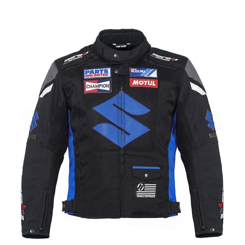 B918B5C8-AD61-34A9-F17E-0E7C6E4200EB.jpg Corelli MG Suzuki Blue Textile Motorcycle Jacket - Image 1