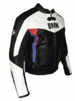BMW Black And White Motorcycle Leather Jacket - Image 2