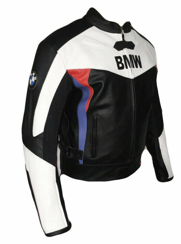 BMW Black And White Motorcycle Leather Jacket - Image 2