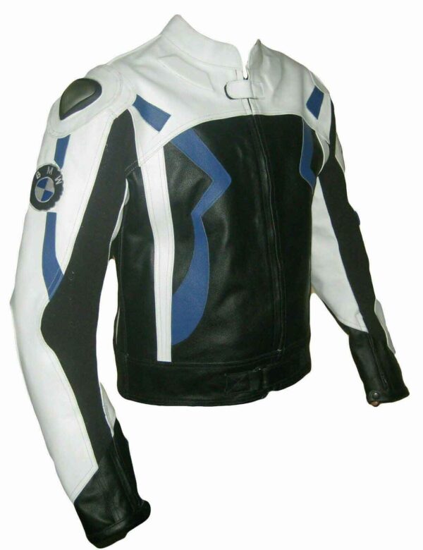 BMW Black White Motorcycle Leather Jacket - Image 2