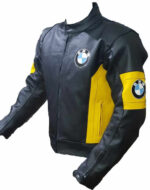 BMW Motorcycle Black And Yellow Leather Jacket - Image 2