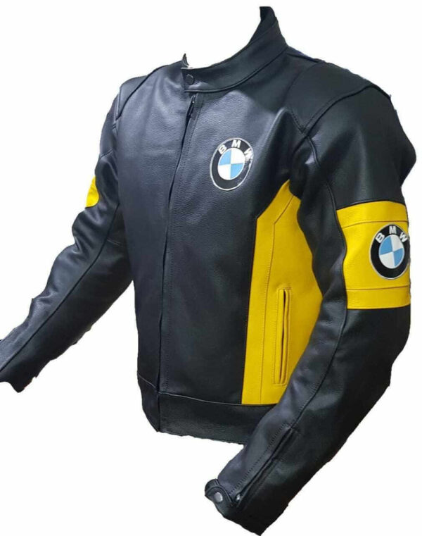 BMW Motorcycle Black And Yellow Leather Jacket - Image 2