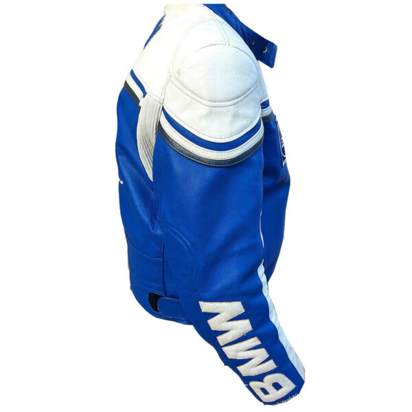 BMW Motorcycle Blue And White Racing Leather Jacket - Image 2