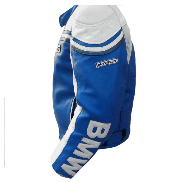 BMW Motorcycle Blue And White Racing Leather Jacket - Image 3