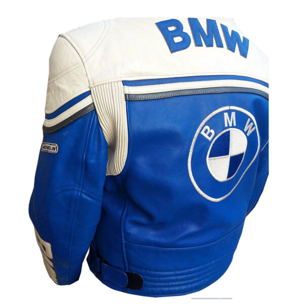 BMW Motorcycle Blue And White Racing Leather Jacket - Image 4