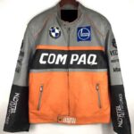 BMW Motorcycle Orange And Gray Racing Leather Jacket