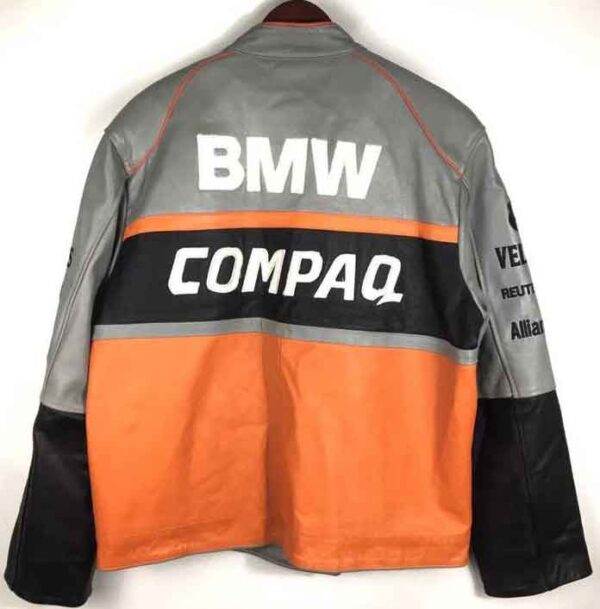 BMW Motorcycle Orange And Gray Racing Leather Jacket - Image 2