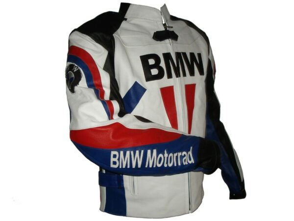 BMW Motorcycle White And Black Racing Leather Jacket - Image 2
