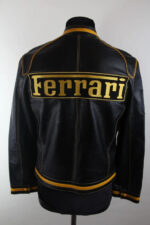 Black And Yellow Ferrari Motorcycle Leather Jacket - Image 2