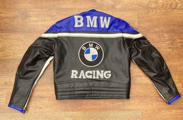 Black Blue BMW Motorcycle Racing Leather Jacket - Image 2