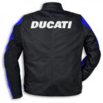 Black Blue Ducati Motorcycle Racing Leather Jacket - Image 2