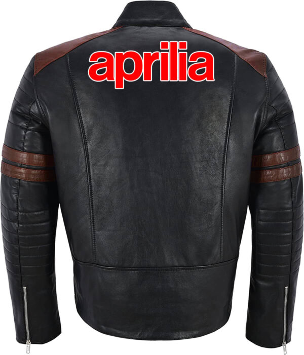 Black Brown Aprilia Motorcycle Racing Leather Jacket - Image 2