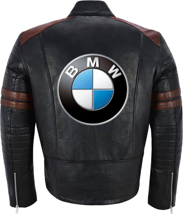 Black Brown BMW Motorcycle Racing Leather Jacket - Image 2