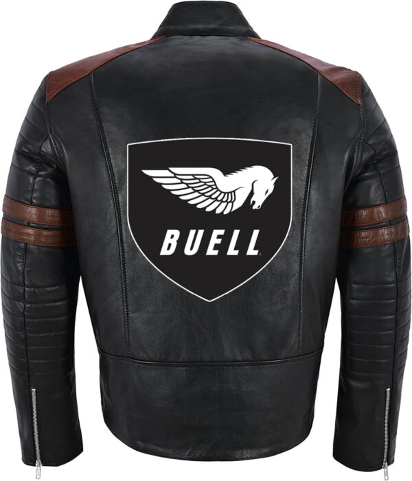 Black Brown Buell Motorcycle Racing Leather Jacket - Image 2