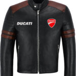 Black Brown Ducati Motorcycle Racing Leather Jacket