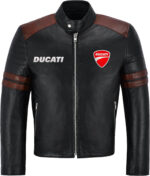 Black Brown Ducati Motorcycle Racing Leather Jacket