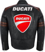 Black Brown Ducati Motorcycle Racing Leather Jacket - Image 2