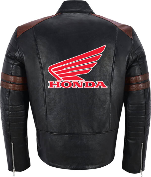 Black Brown Honda Motorcycle Racing Leather Jacket - Image 2