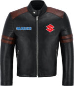 Black Brown Suzuki Motorcycle Racing Leather Jacket