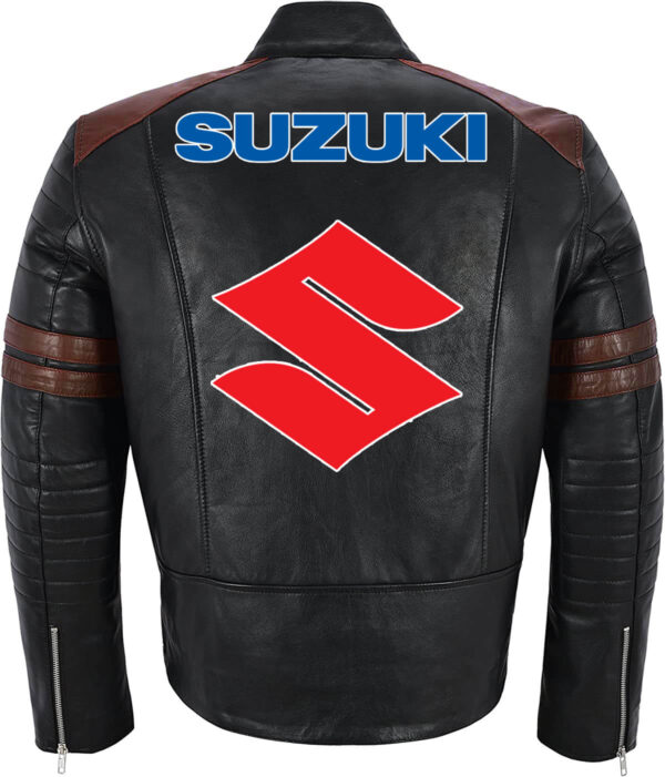 Black Brown Suzuki Motorcycle Racing Leather Jacket - Image 2