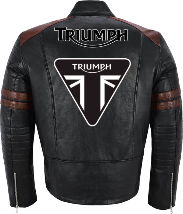 Black Brown Triumph Motorcycle Racing Leather Jacket - Image 2