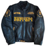 Black Ferrari Motorcycle Racing Leather Jacket