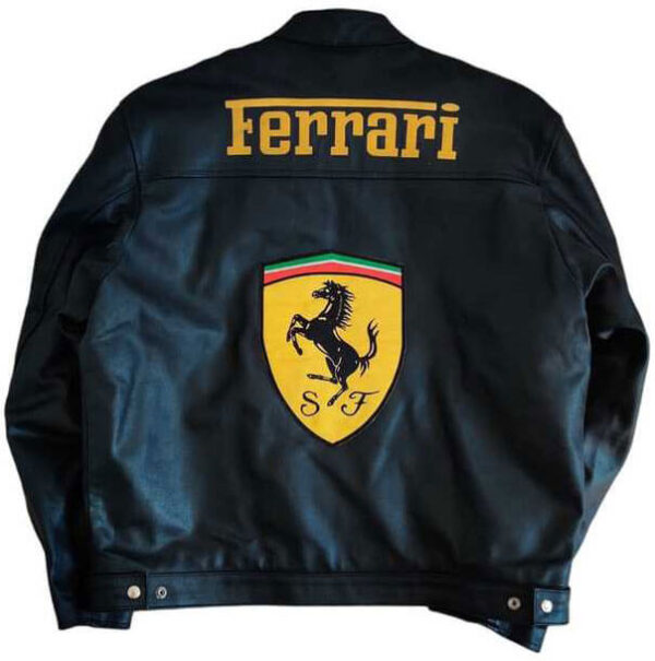 Black Ferrari Motorcycle Racing Leather Jacket - Image 2
