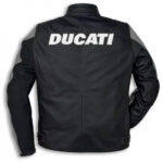 Black Gray Ducati Motorcycle Racing Leather Jacket - Image 2